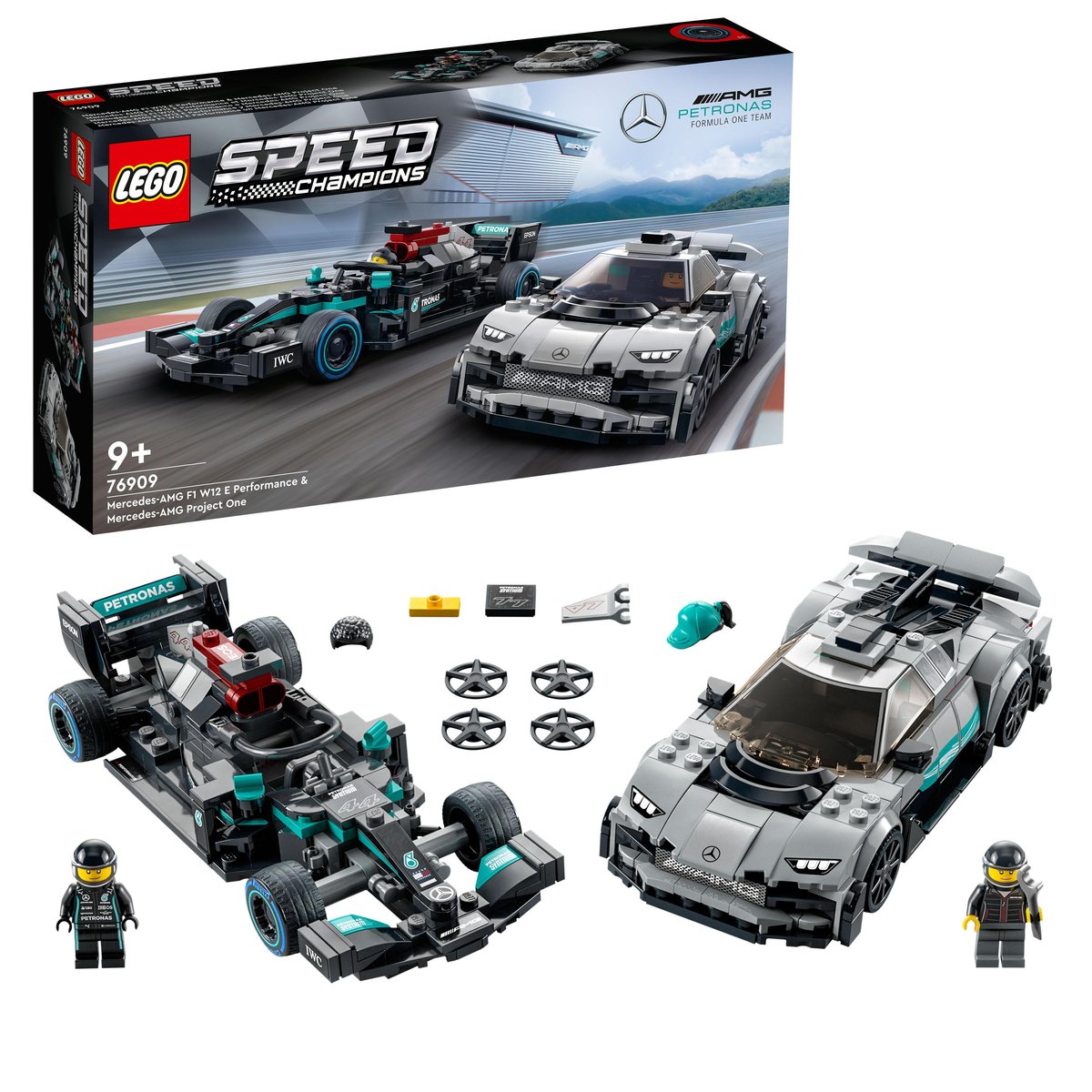 LEGO 76909 LEGO® Speed Champions 76909 - Mercedes-AMG F1 W12 E Performance & Mercedes-AMG Project One – Box & Produkt
