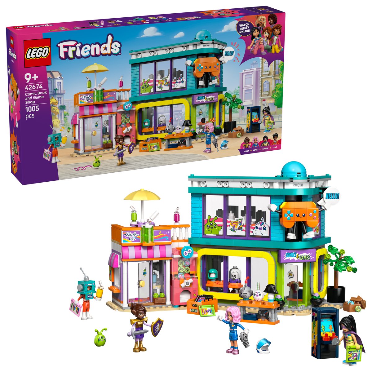 LEGO 42674 LEGO® Friends 42674 - Comic- und Spieleladen – Box & Produkt
