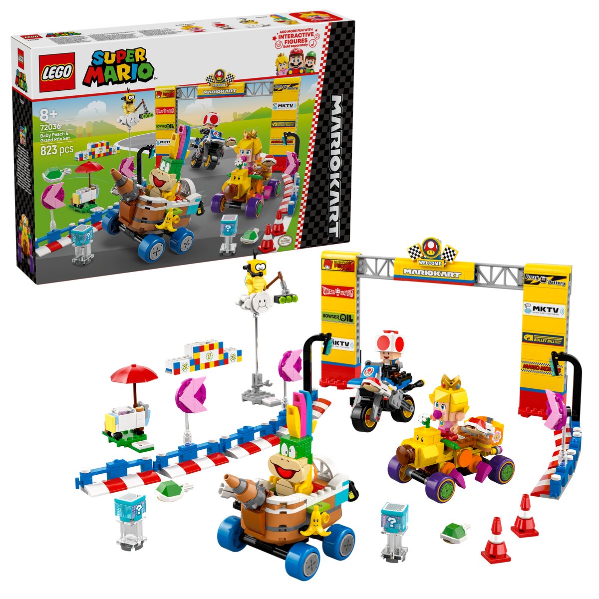 LEGO 72036 LEGO® Super Mario 72036 - Mario Kart™ – Baby Peach & Grand Prix–Set – Box & Produkt