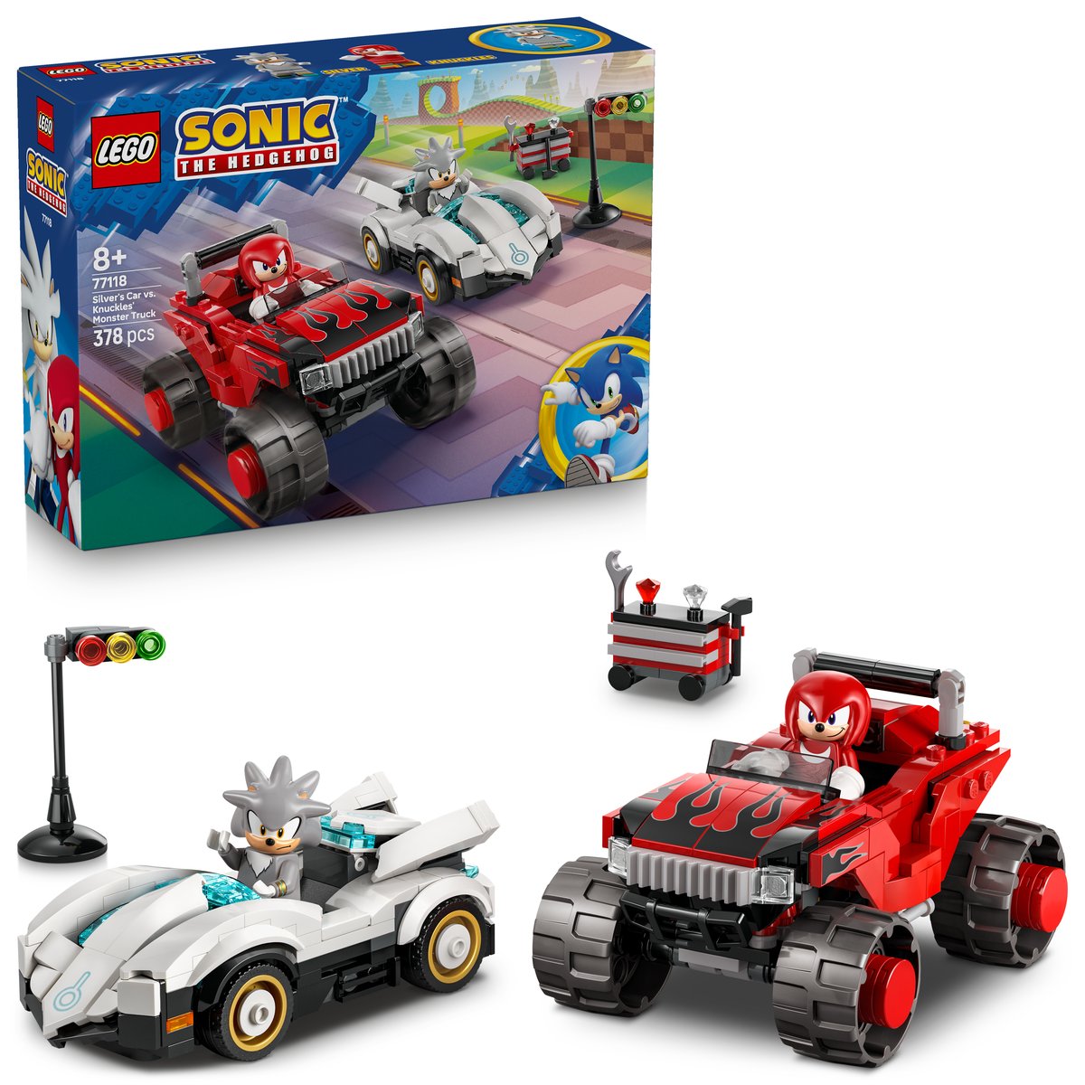 LEGO 77118 LEGO® Sonic 77118 - Silvers Auto vs. Knuckles' Monstertruck – Box & Produkt