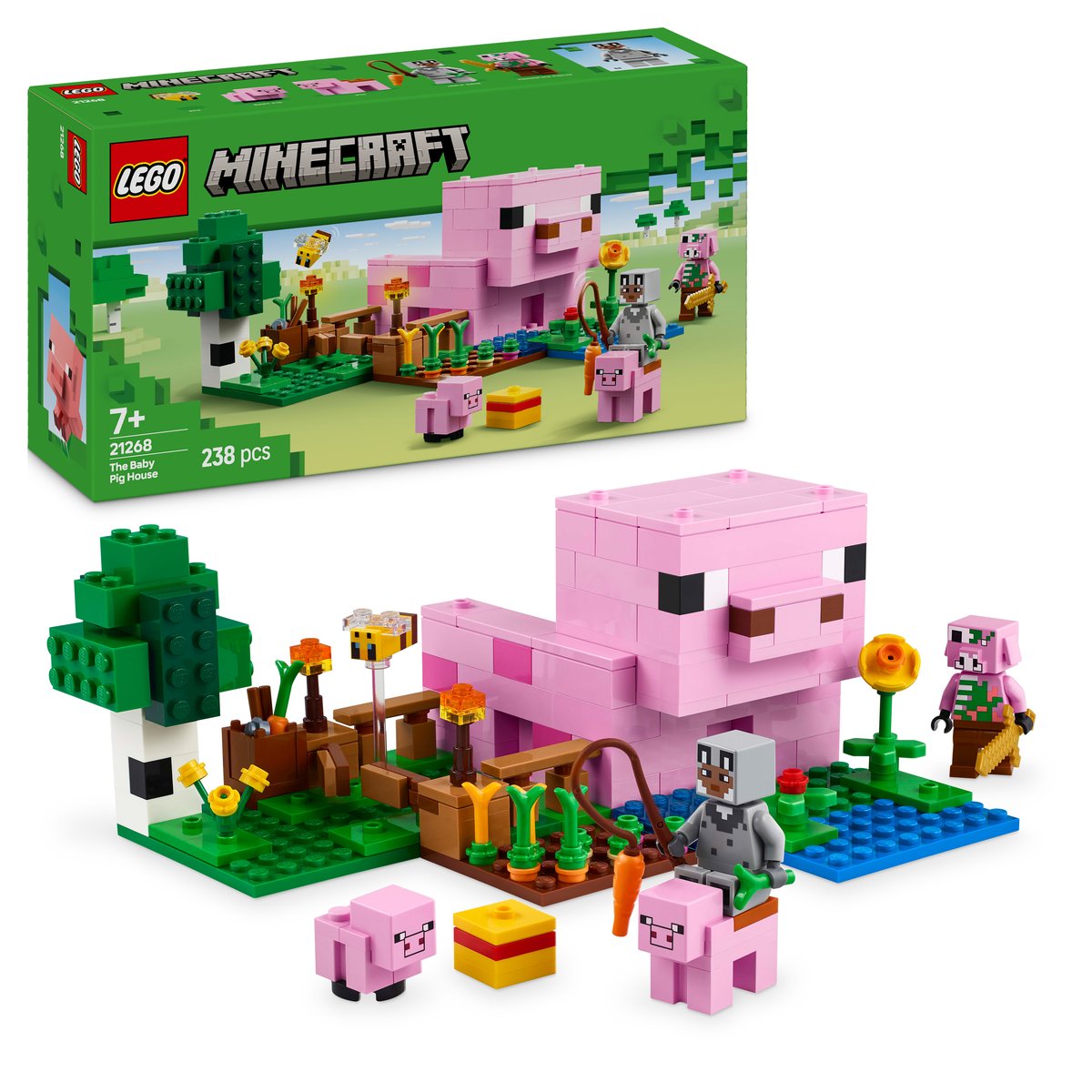 LEGO 21268 LEGO® Minecraft 21268 - Das Babyschwein-Haus – Box & Produkt