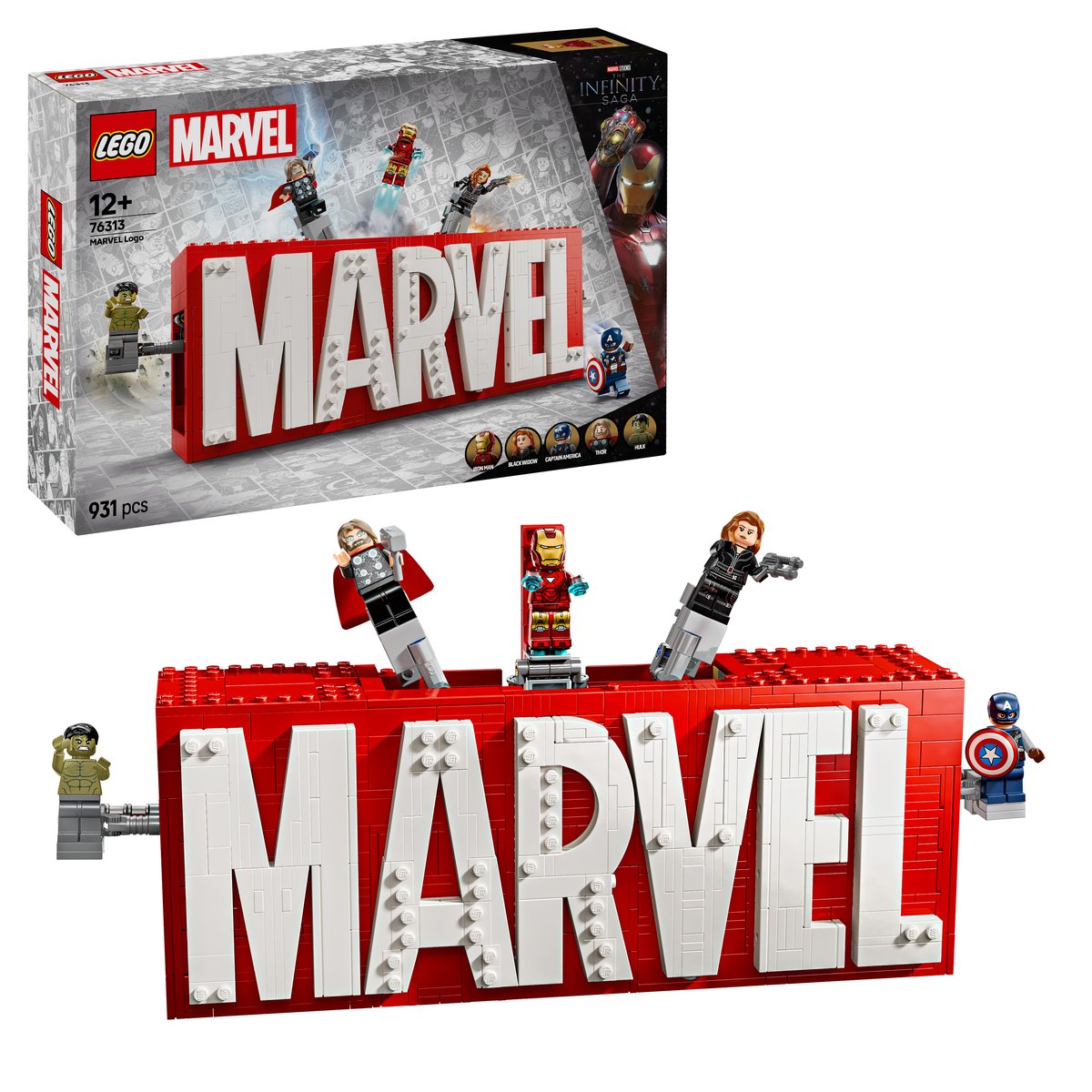 LEGO 76313 LEGO® Super Heroes Marvel 76313 - MARVEL Logo & Minifiguren – Box & Produkt