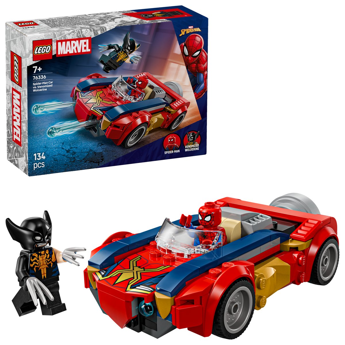 LEGO 76336 LEGO® Super Heroes 76336 - Spider-Man Auto vs. Venomized Wolverine – Box & Produkt