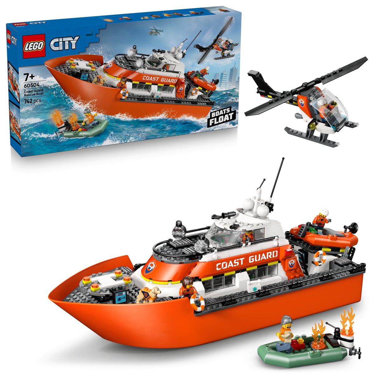 LEGO 60504 LEGO® City 60504 - Rettungsboot der Küstenwache mit Hubschrauber – Box & Produkt